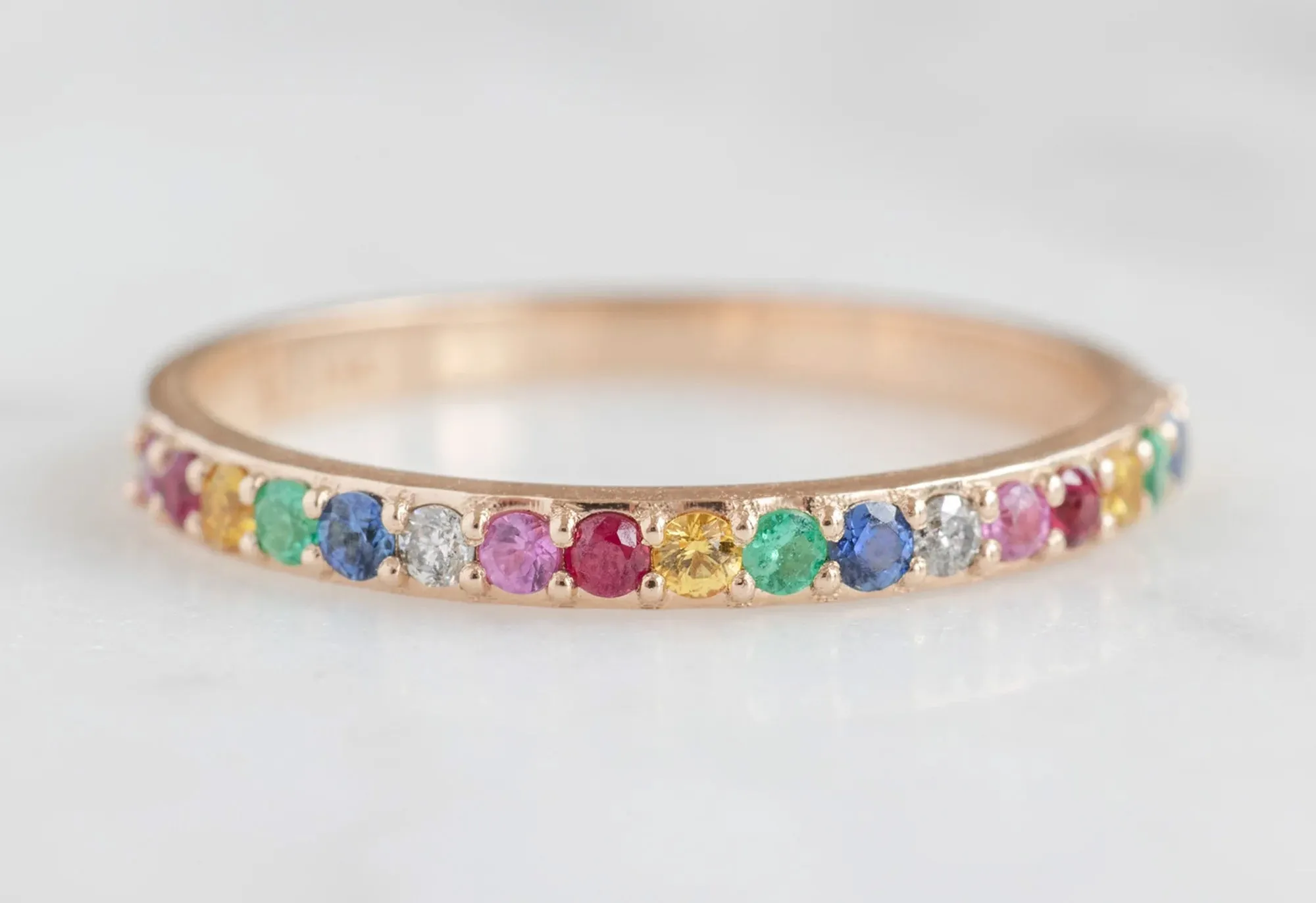 Pavé Rainbow Sapphire Eternity Band