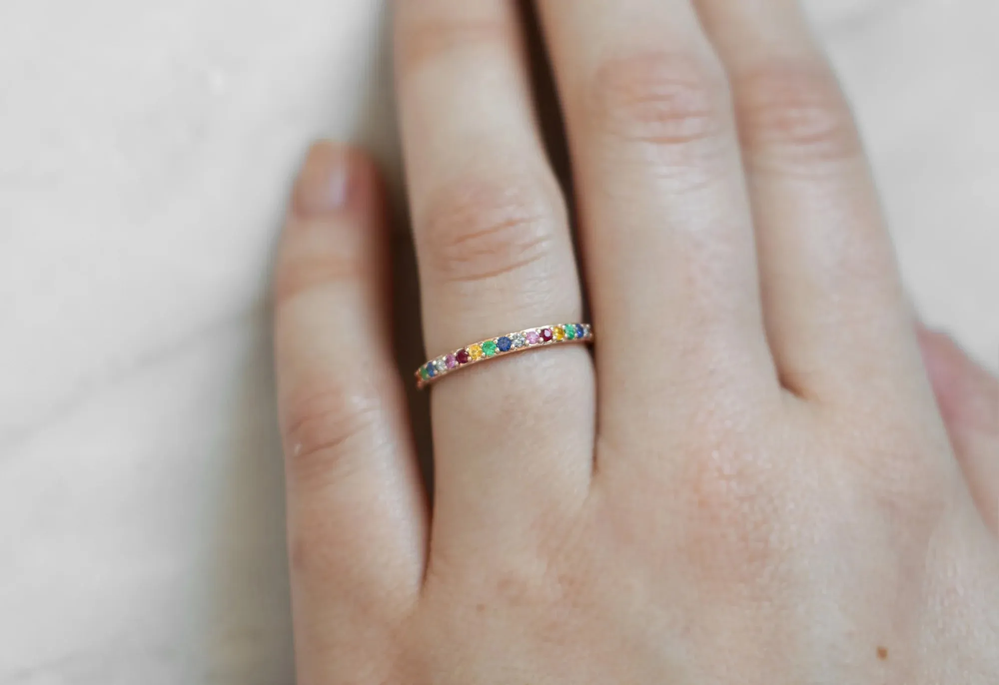 Pavé Rainbow Sapphire Eternity Band