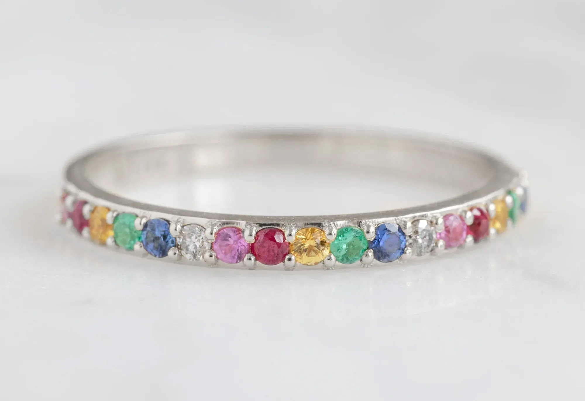 Pavé Rainbow Sapphire Eternity Band