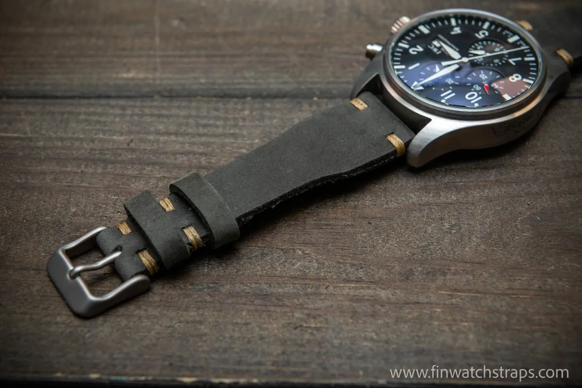 Pilot Leather Watch Strap, Aviator model, Military style tapered model 19x16mm, 20x16mm, 21x18mm, 22x18mm, 23x20mm, 24x20mm.