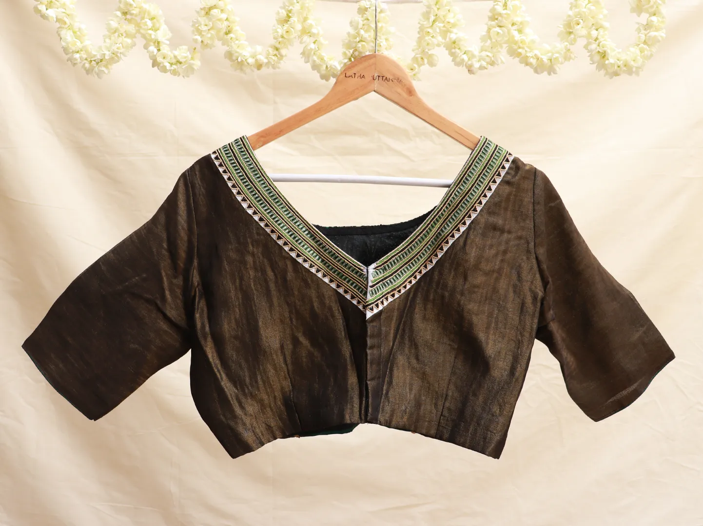 Pine Green, Karnataka silk, Hand embroidery blouse