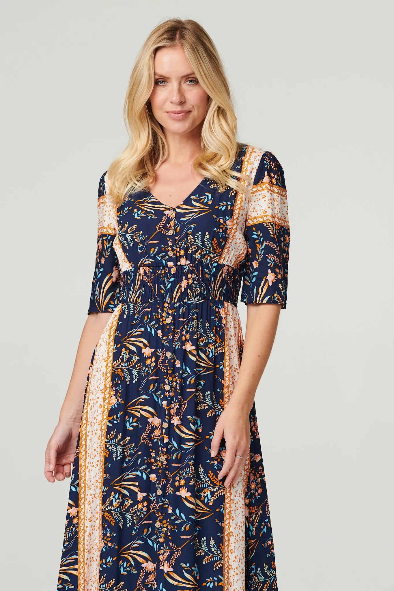 Printed 1/2 Sleeve Maxi Dress