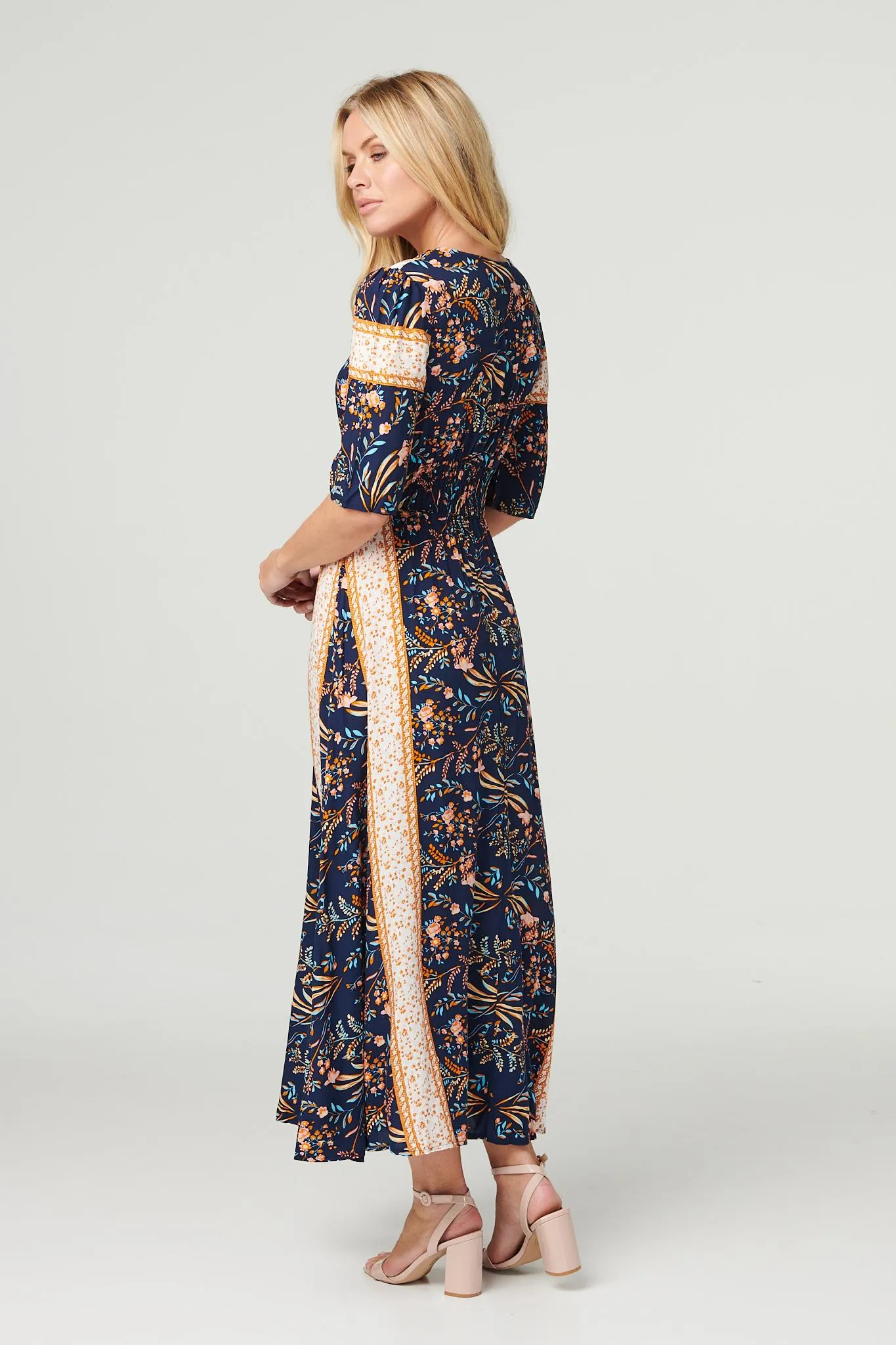 Printed 1/2 Sleeve Maxi Dress