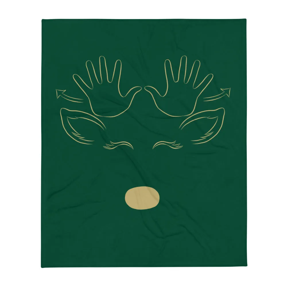 REINDEER (ASL) Throw Blanket - Green/Gold