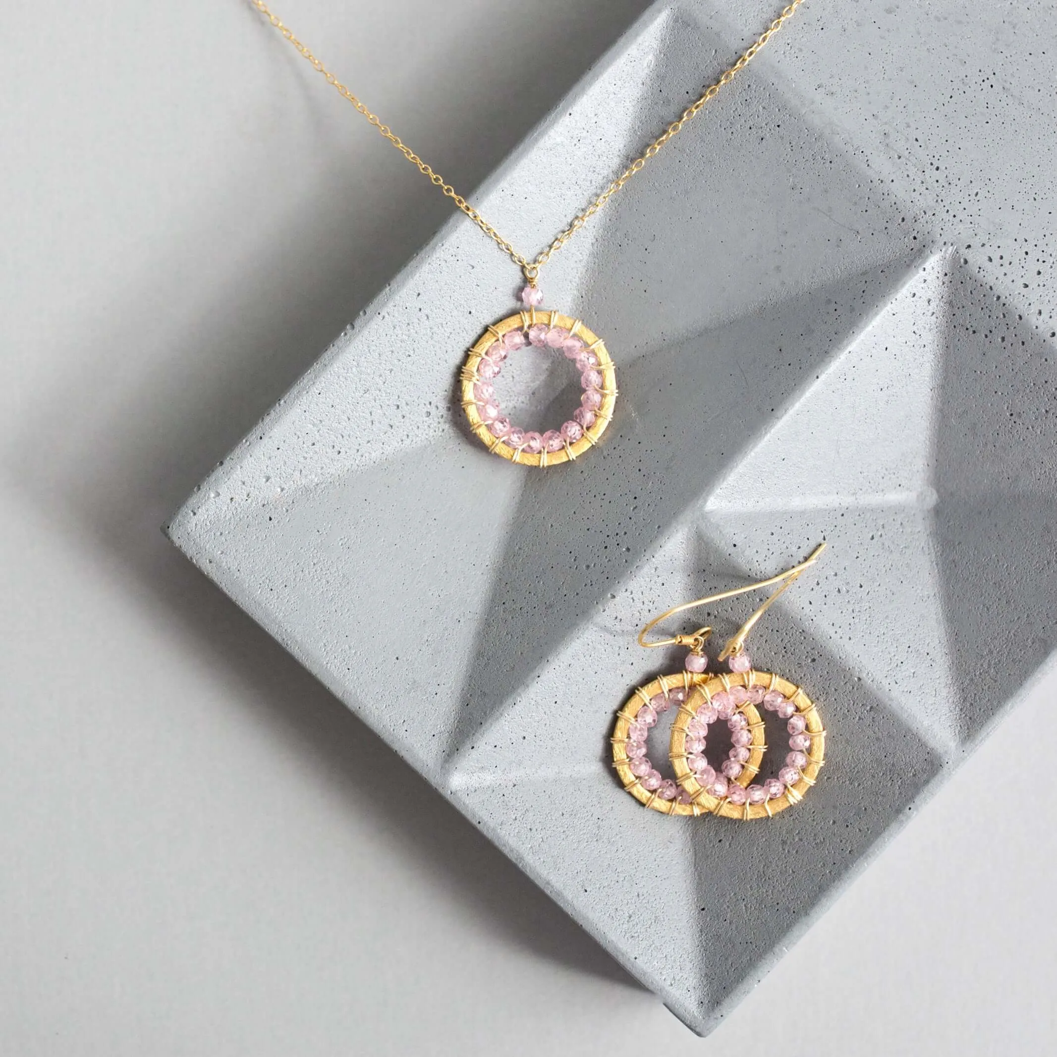 Rose Quartz Halo Mini Gold Pendant