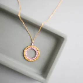 Rose Quartz Halo Mini Gold Pendant