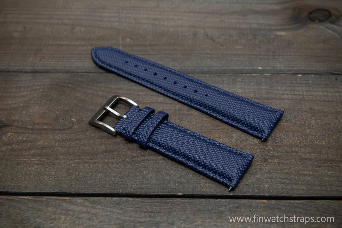 Sailcloth water-resistant watch strap 17-24 mm. Dark Blue with dark blue stitching.