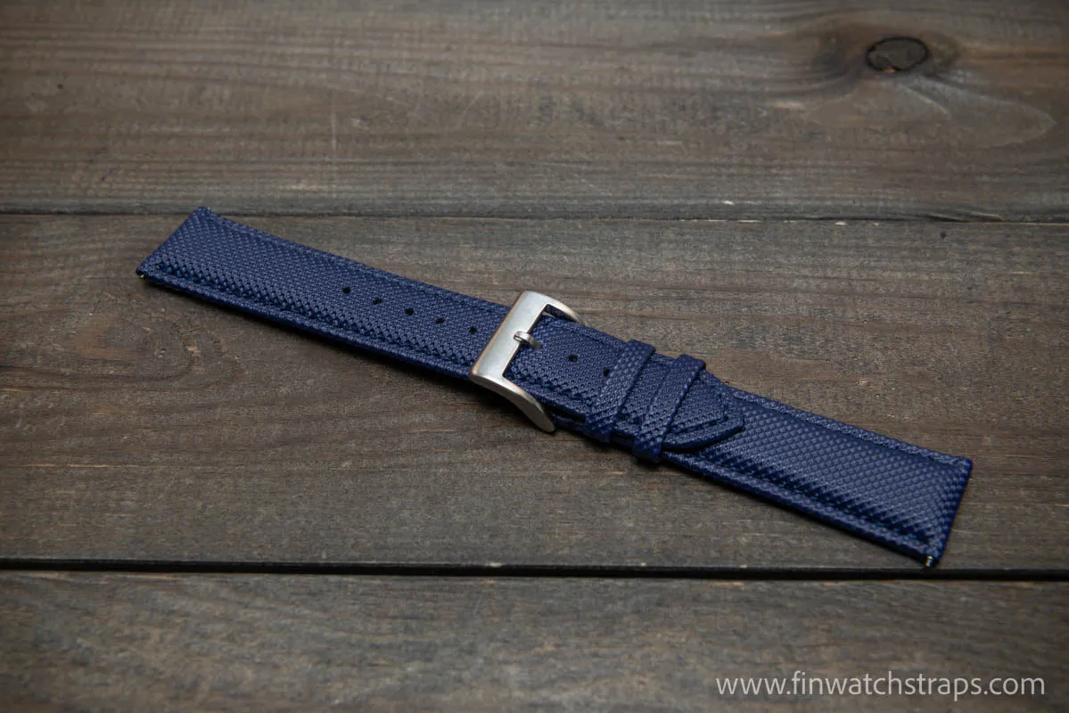 Sailcloth water-resistant watch strap 17-24 mm. Dark Blue with dark blue stitching.