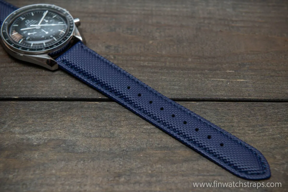 Sailcloth water-resistant watch strap 17-24 mm. Dark Blue with dark blue stitching.