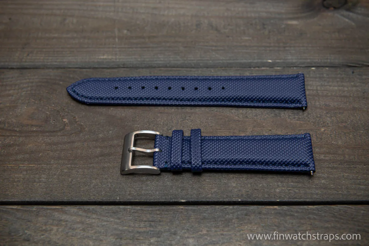 Sailcloth water-resistant watch strap 17-24 mm. Dark Blue with dark blue stitching.