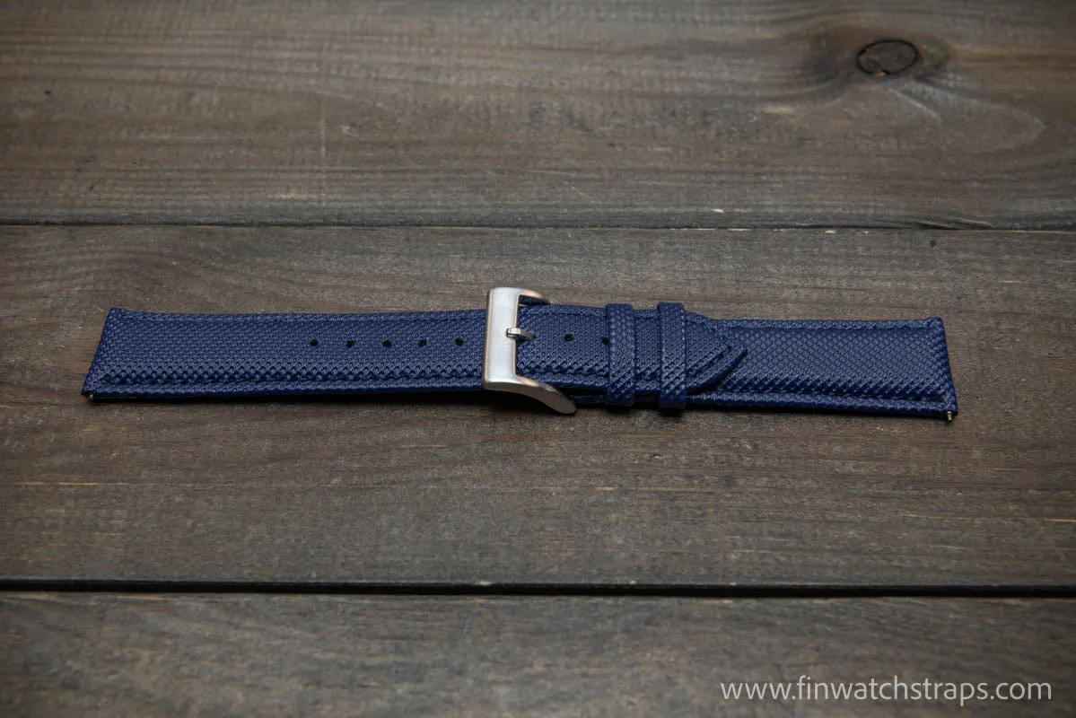 Sailcloth water-resistant watch strap 17-24 mm. Dark Blue with dark blue stitching.