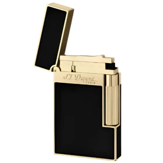 S.T. Dupont Line 2 Natural Black Lacquer Lighter with Yellow Gold Finish