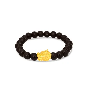 TAKA Jewellery 999 Pure Gold Dragon Head with Beads Bracelet