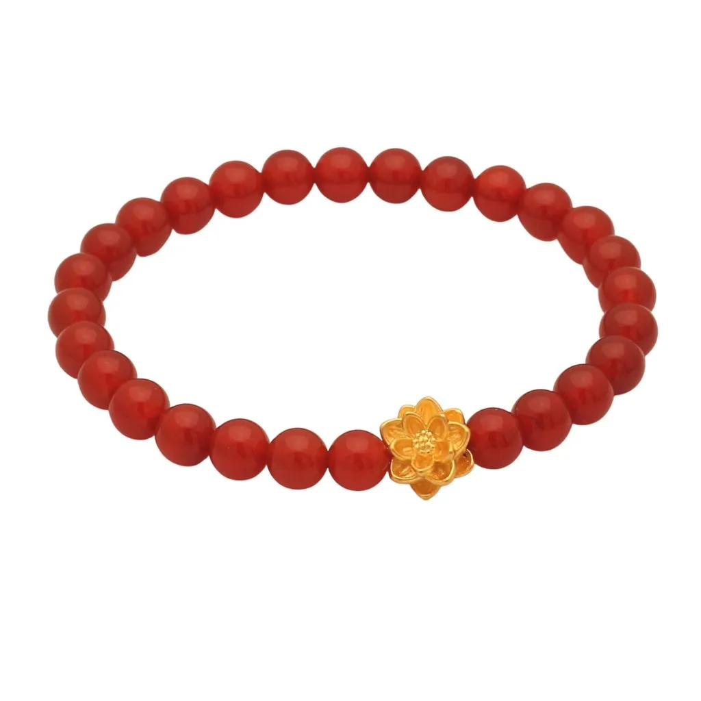 TAKA Jewellery 999 Pure Gold Flower Charm with Beads Bracelet