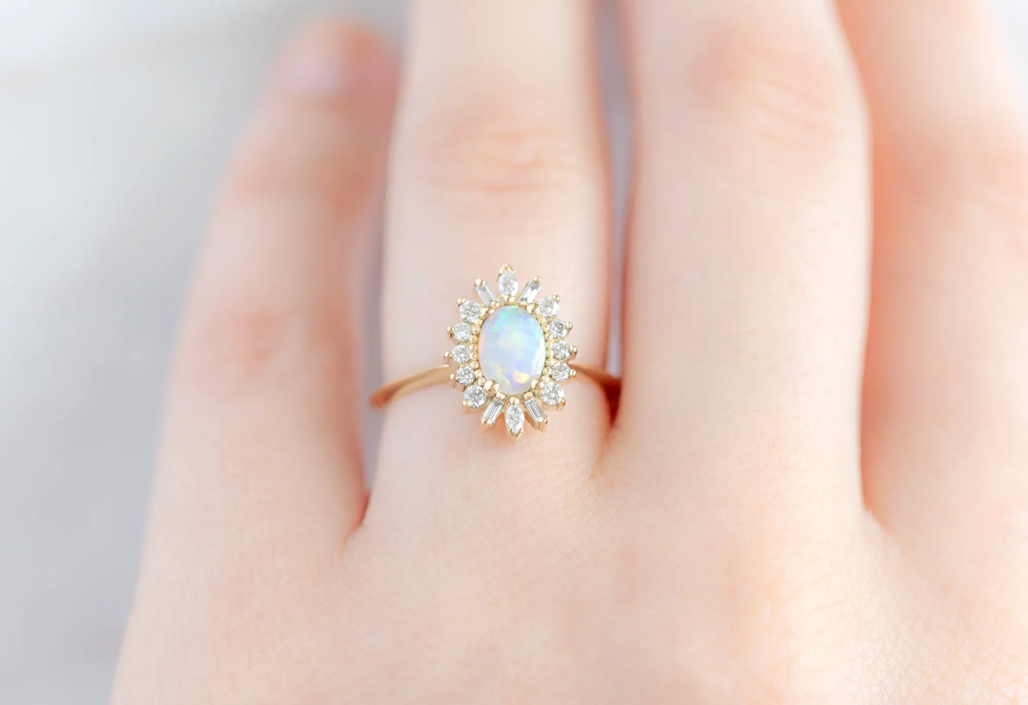 The Camellia Ring with a .38ct Australian Opal