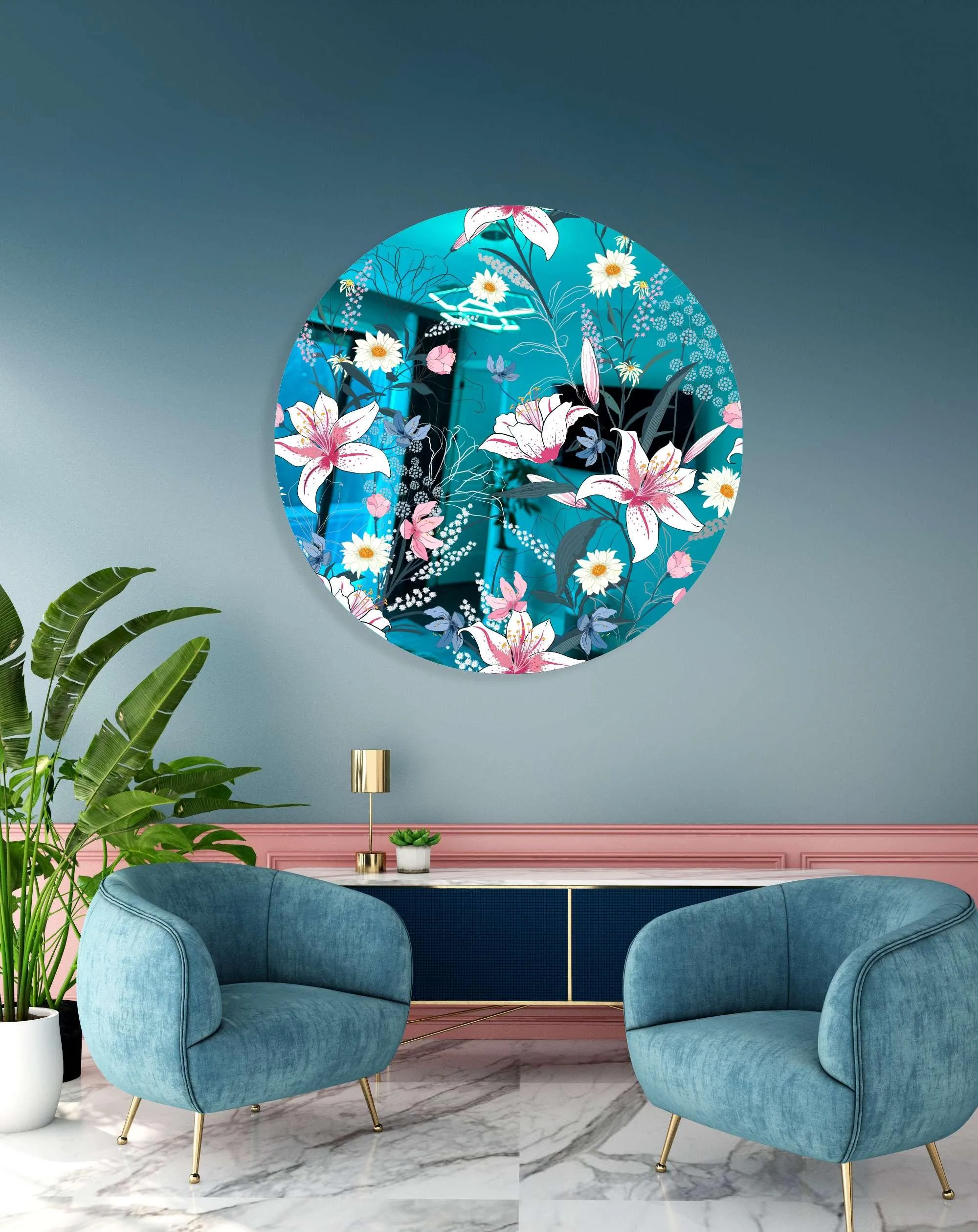 Tropical Botanical Motifs Printed Mirror Acrylic Circles