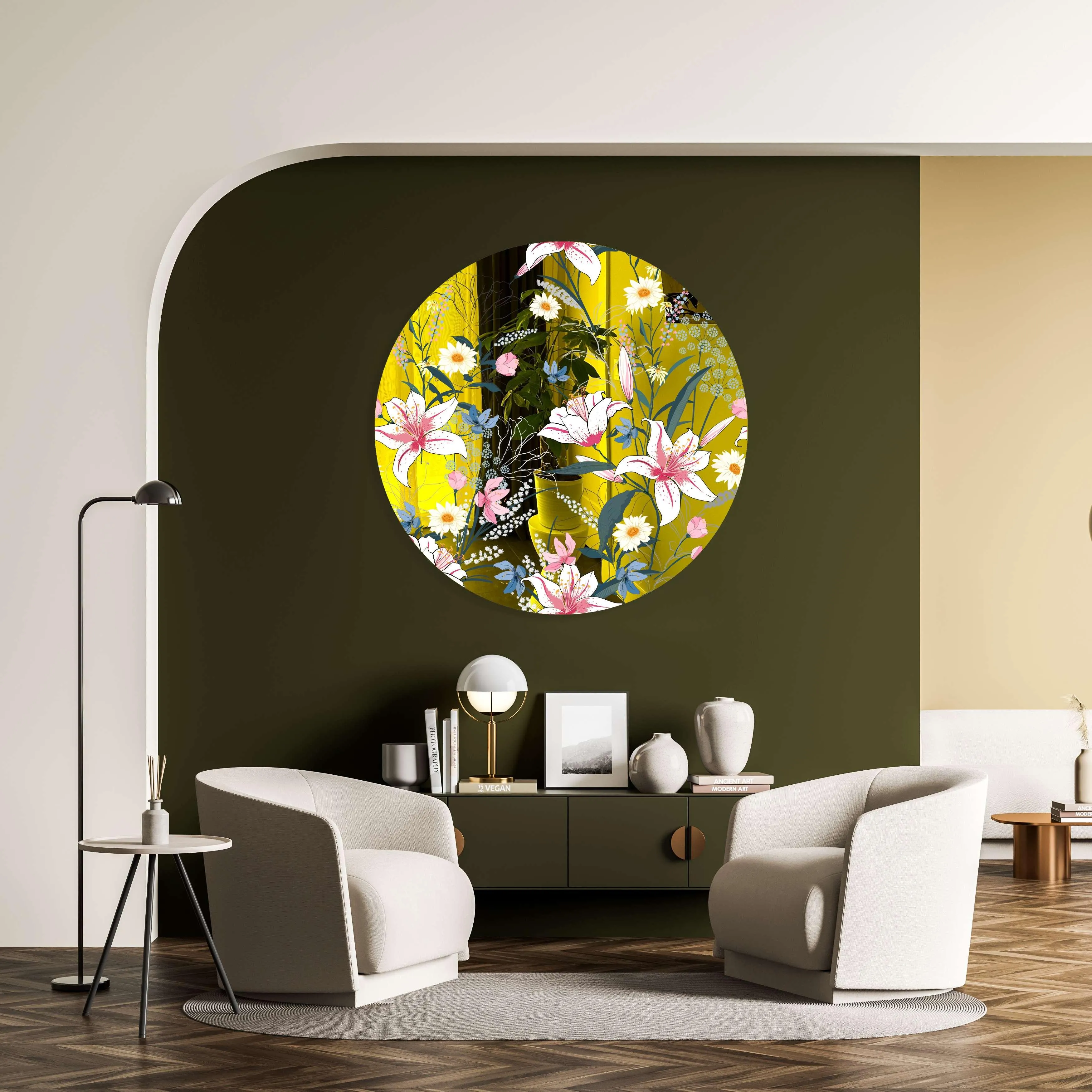 Tropical Botanical Motifs Printed Mirror Acrylic Circles