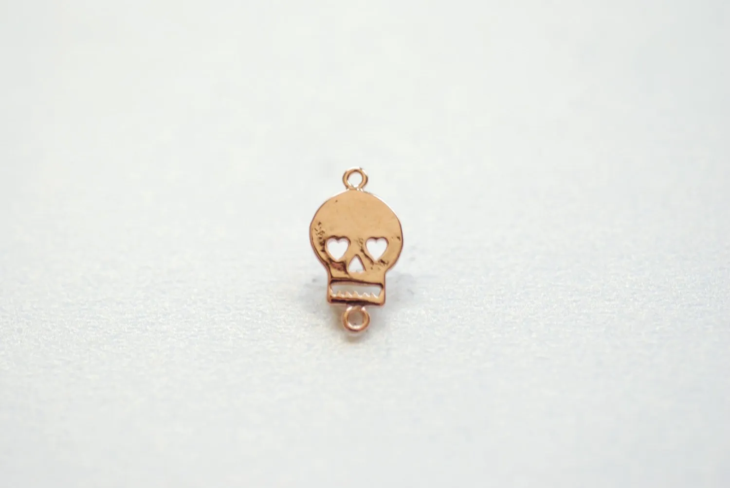 Vermeil Rose Gold Flat Skull Charm- 18k gold plated over Sterling Silver, Skull with Hearts Charm, Gold Skull Connector Link Spacer, 200