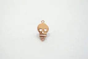 Vermeil Rose Gold Flat Skull Charm- 18k gold plated over Sterling Silver, Skull with Hearts Charm, Gold Skull Connector Link Spacer, 200