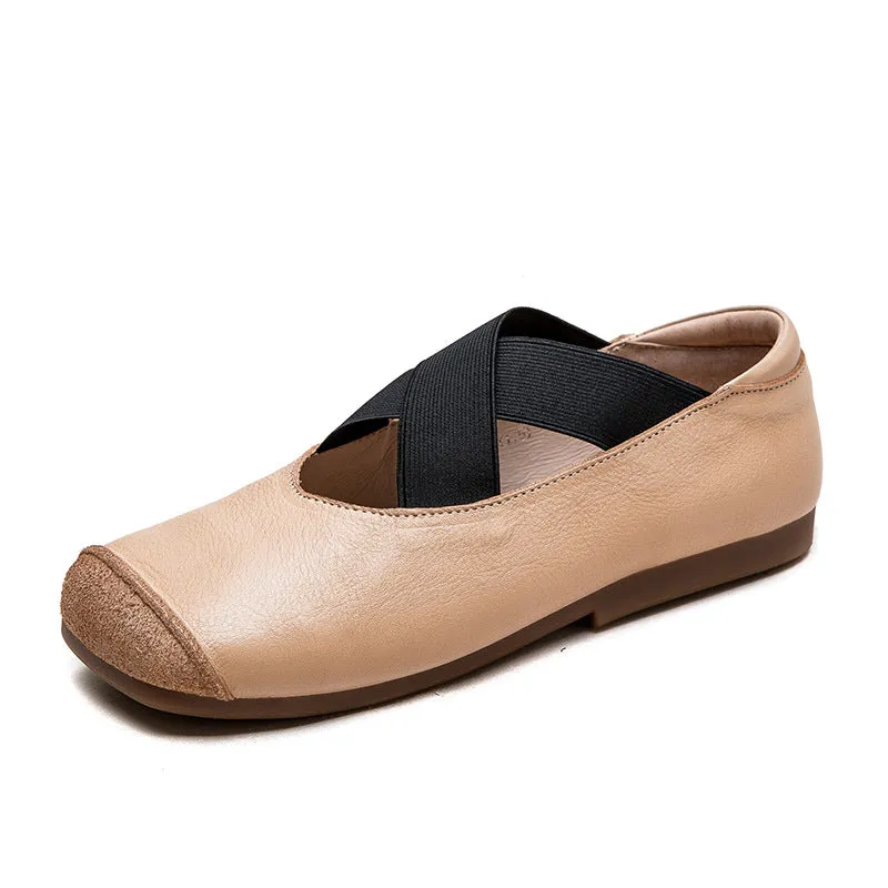 Women Retro Cross Strap Leather Casual Flats