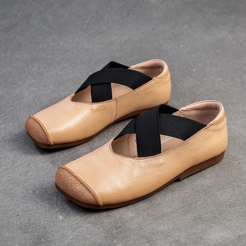 Women Retro Cross Strap Leather Casual Flats