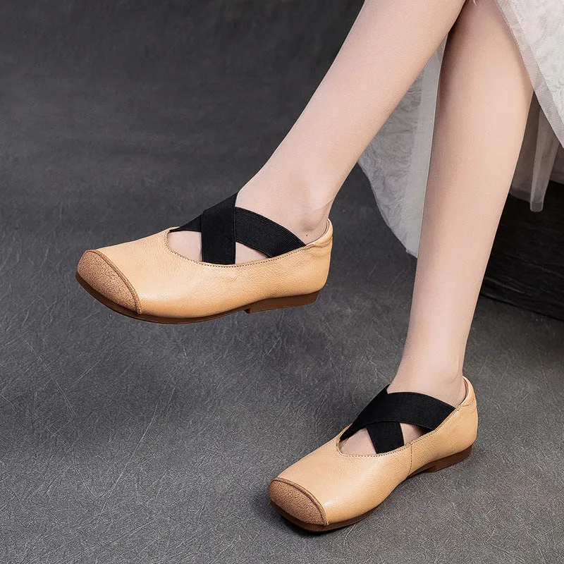 Women Retro Cross Strap Leather Casual Flats