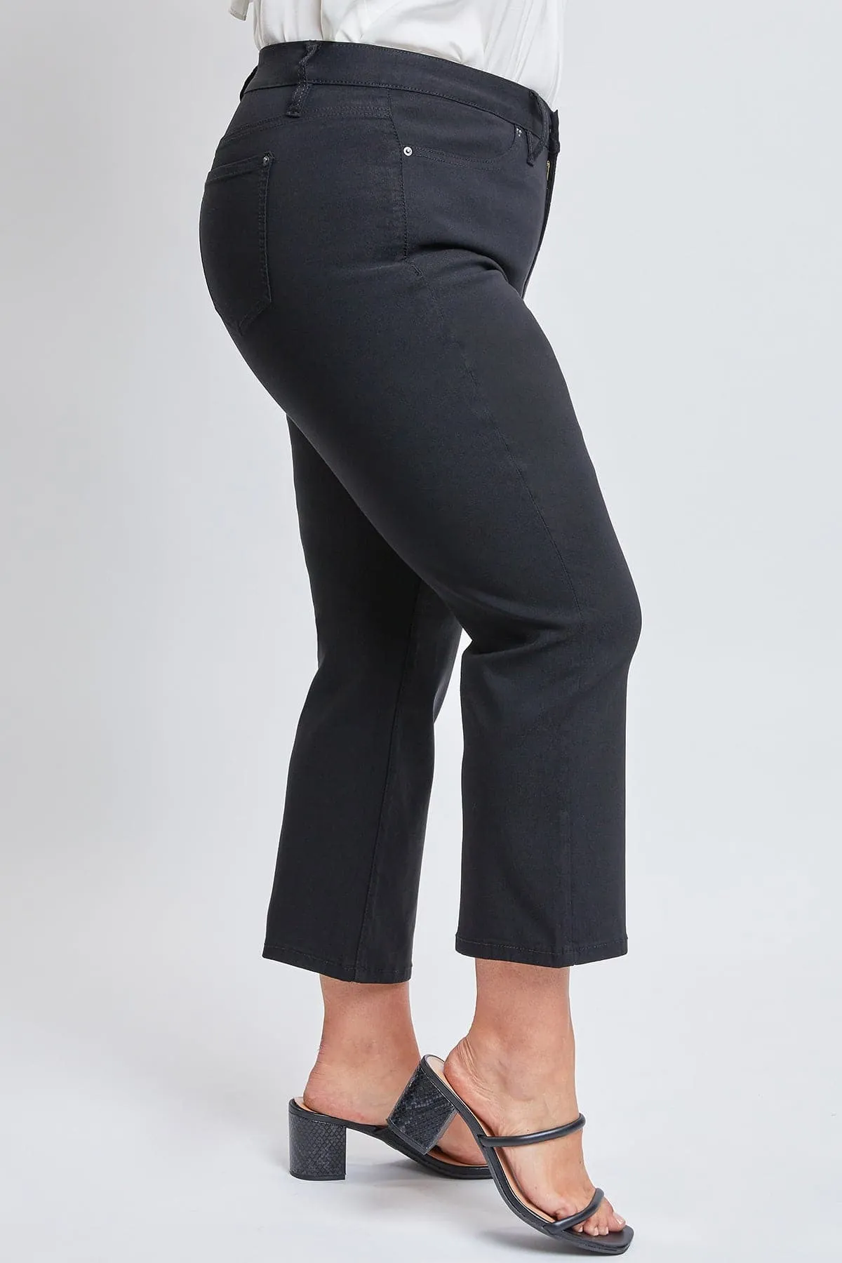 Women's Plus Size Hyperstretch  Cropped Wide Leg Flood Pants, Black